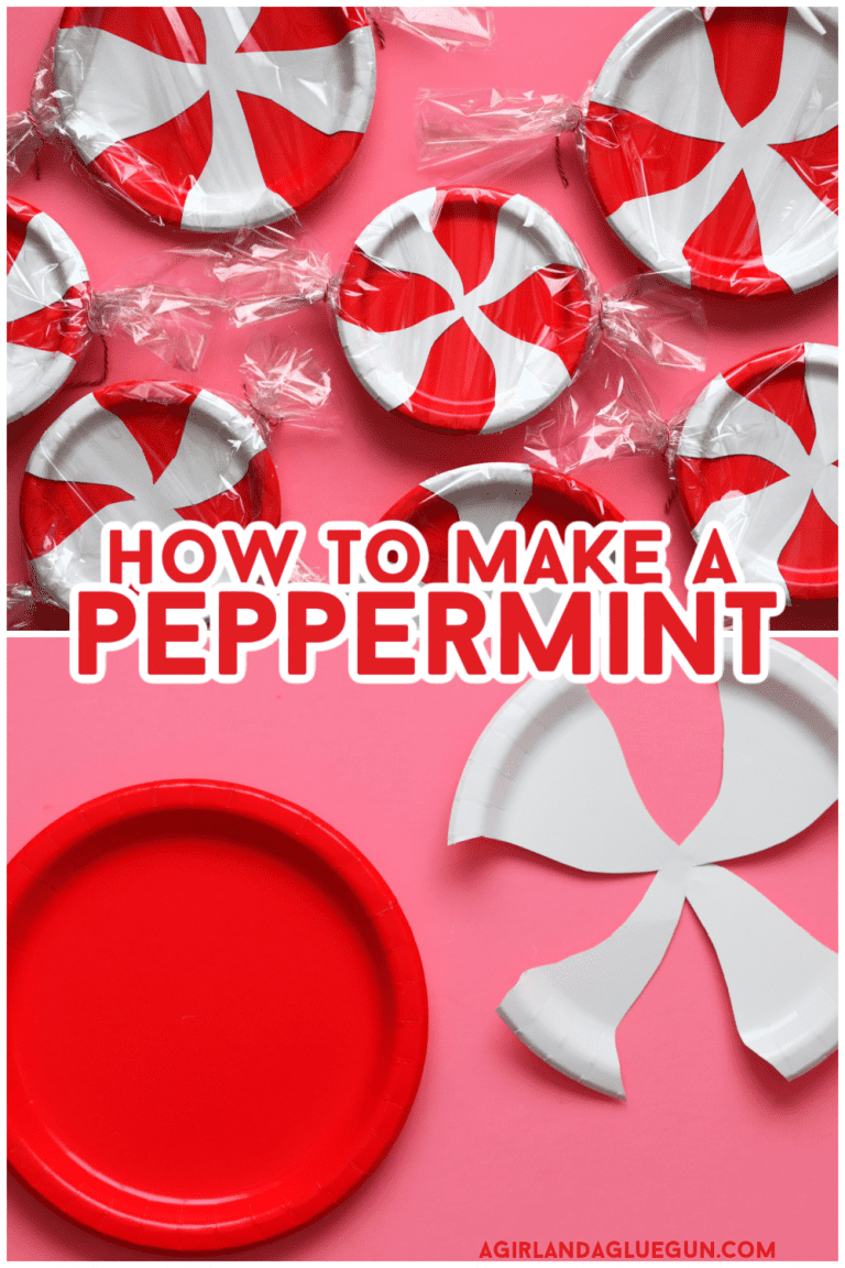 Make a peppermint candy from paper plates A girl and a glue gun